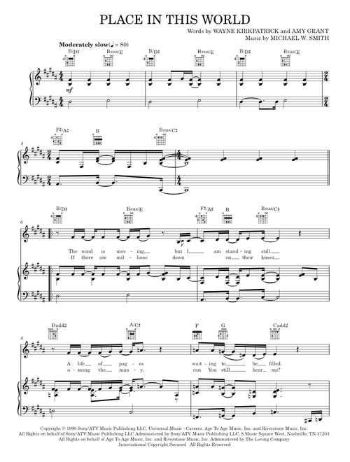 Place In This World - Amy Grant, Michael W. Smith (Piano-Vocal-Guitar)
