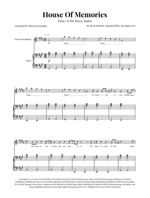 House Of Memories (Arr. Glauco Fernandes) - Madax (Tenor Sax and Piano)