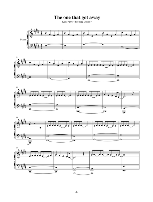 The One That Got Away (Arr. Katy Perry) (Piano Solo)