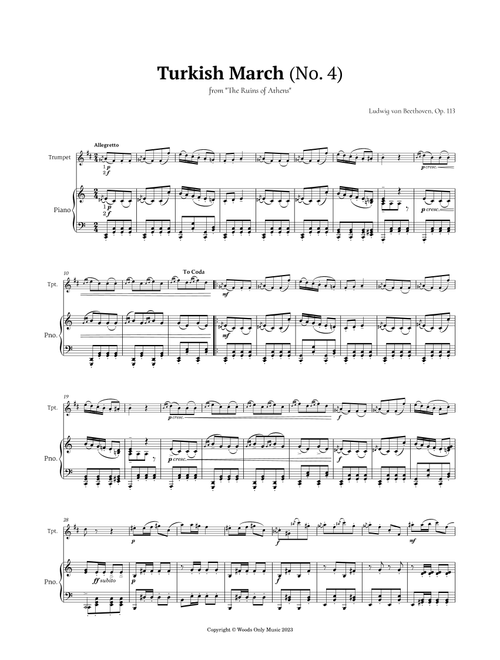 Turkish March by Beethoven for Trumpet and Piano (Arr. Ander) (Trumpet and Piano)