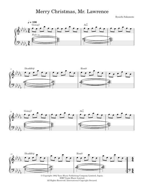 Merry Christmas, Mr. Lawrence - Ryuichi Sakamoto (Piano Solo)