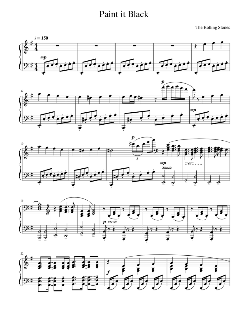 Paint it Black Sheet music for Piano (Solo)