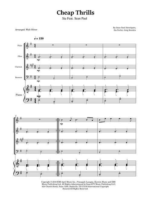 Cheap Thrills (Feat. Sean Paul) (Arr. Walt Oliver) - Sia feat Sean Paul (Woodwind Ensemble)