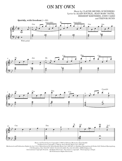 On My Own (from Les Miserables) - Alain Boublil, Claude-Michel Schonberg (Piano Vocal)
