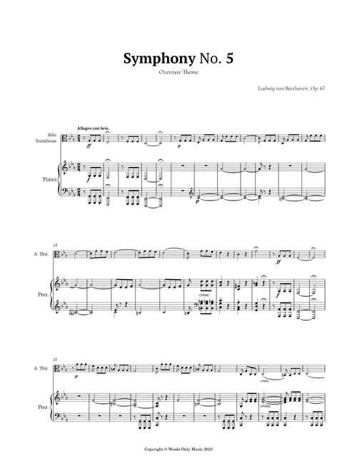 Symphony No. 5 by Beethoven for Alto Trombone and Piano (Arr. Ander) (Trombone and Piano)