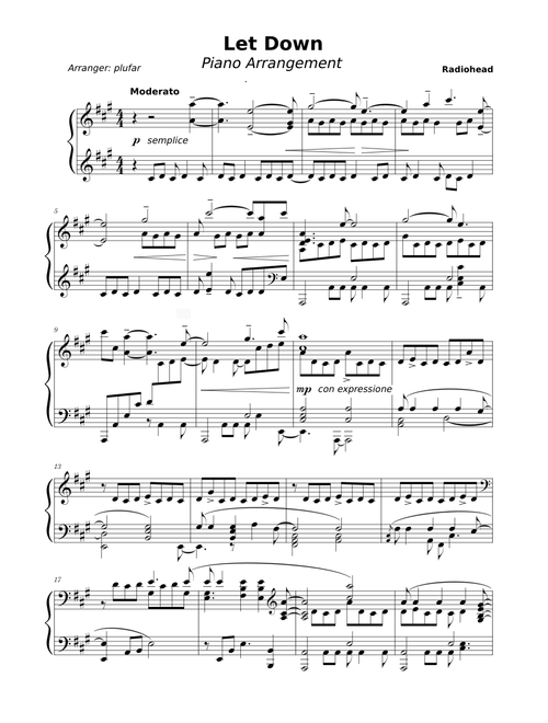 Let down – Radiohead (Arr. for Solo Piano)