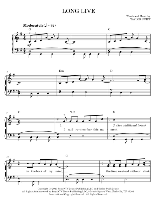 Long live - Taylor Swift (Easy Piano)