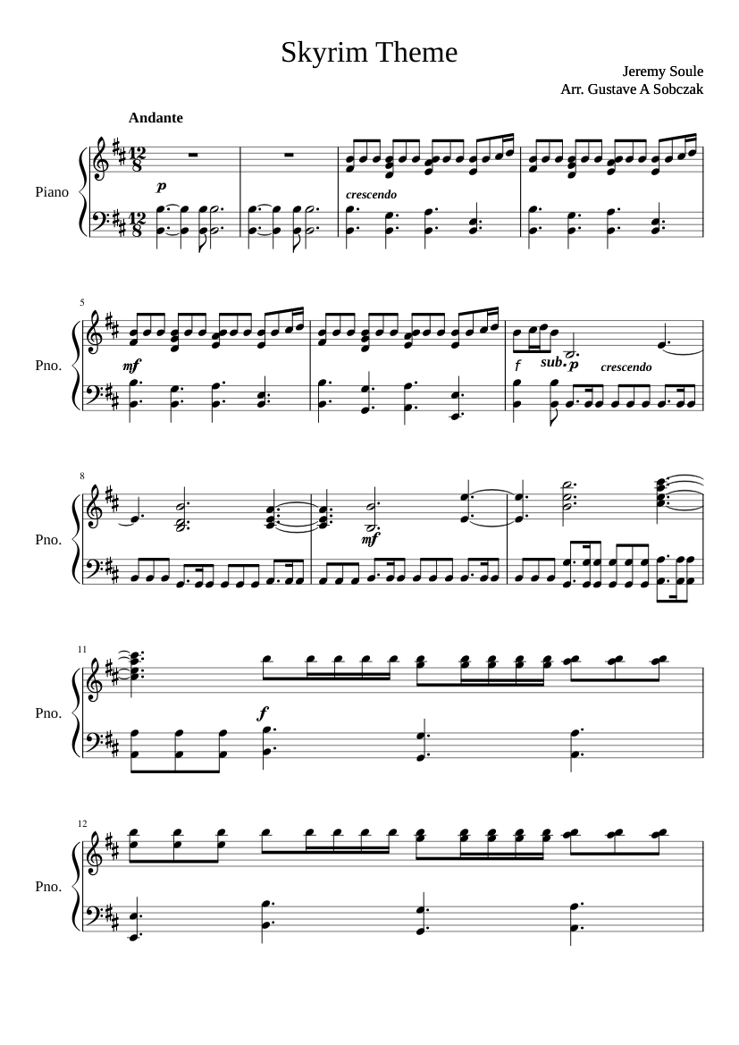 ataque raspador Dialecto Skyrim Theme for Piano Sheet music for Piano (Solo) | Musescore.com
