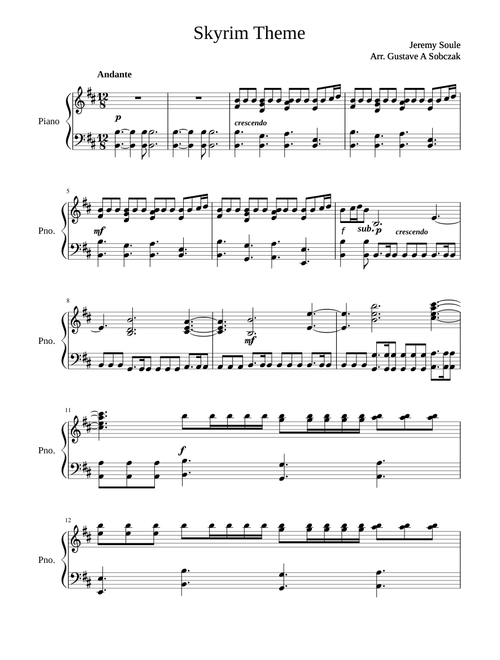 Skyrim Theme for Piano