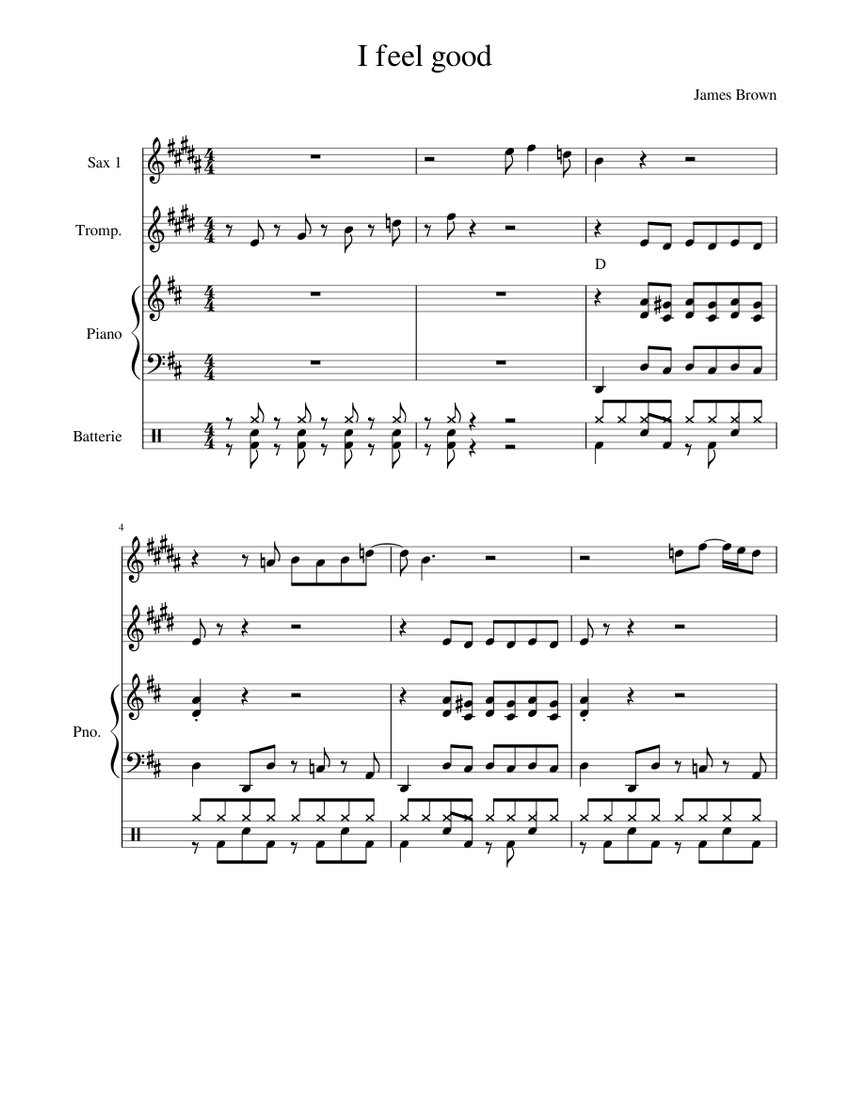 I Feel Good Sheet Music with Chords for Piano, Saxophone alto, Trumpet ...