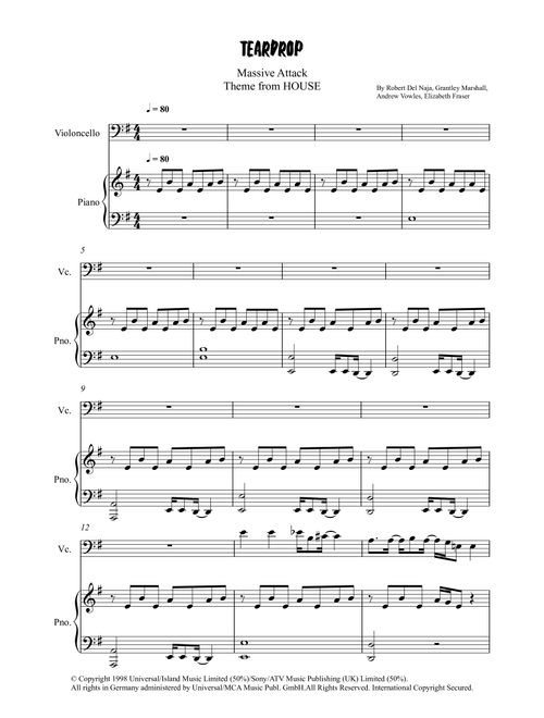 Teardrop (Theme From House) (Arr. Grant Golding) - Massive Attack (Cello and Piano)