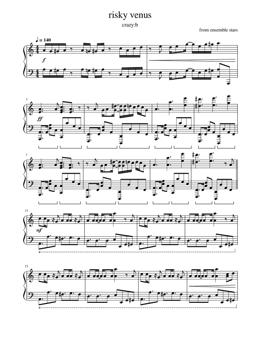 Risky Venus - Crazy:B (short version) Sheet Music for Piano (Solo