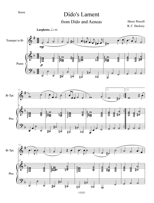 Dido's Lament (Trumpet Solo with Piano Accompaniment) (Arr. B. C. Dockery) - Henry Purcell (Trumpet and Piano)