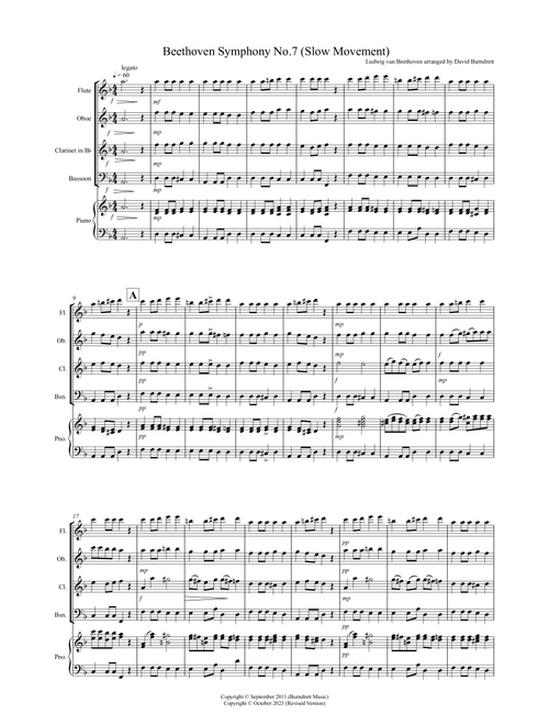 Beethoven Symphony No.7 (slow movement) for Wind Quartet (Arr. David Burndrett) - Ludwig van Beethoven (Woodwind Ensemble)