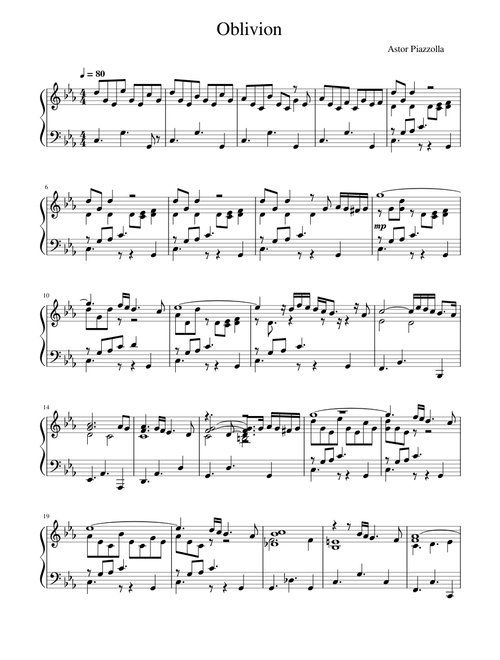 Oblivion - Piazzolla for Solo Piano