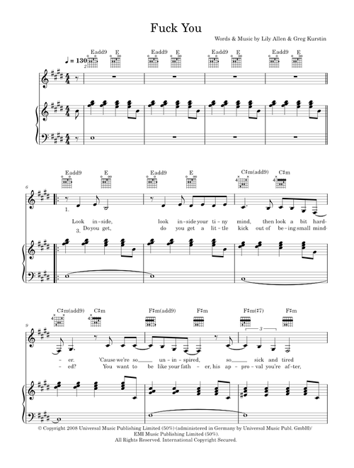Fuck you - Lily Allen (Piano-Vocal-Guitar (Piano Accompaniment))