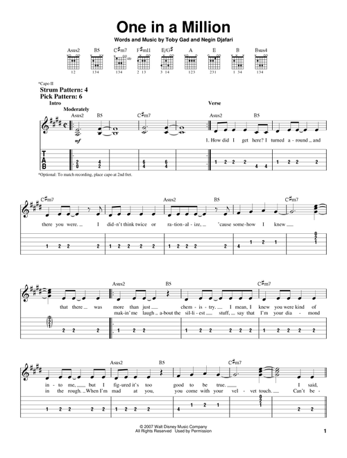 One In A Million - Hannah Montana, Miley Cyrus (Easy Guitar with TAB)