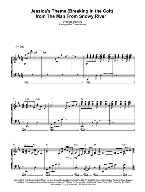 Jessica's Theme (Breaking in the Colt), from The Man From Snowy River (Arr. Tunescribers) - Bruce Rowland (Piano Solo)
