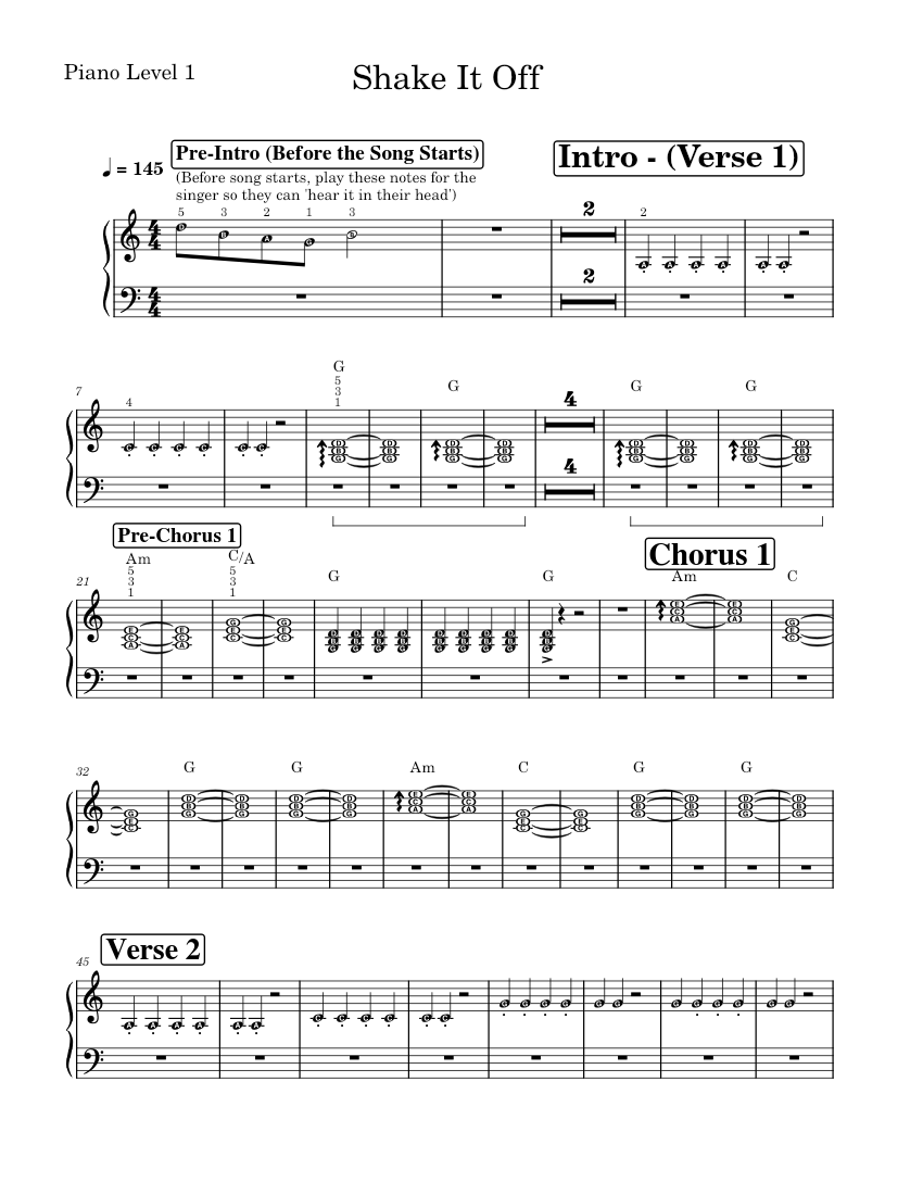 Shake It Off - Taylor Swift (Piano Level 1) Sheet Music with Chords for Piano (Solo) | MuseScore.com