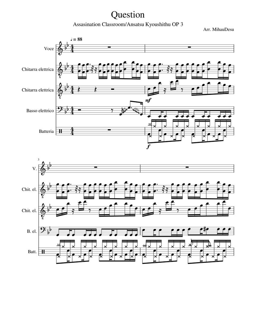Question Time Music Question Sheet Music for Vocals, Guitar, Bass guitar, Drum group (Rock ...
