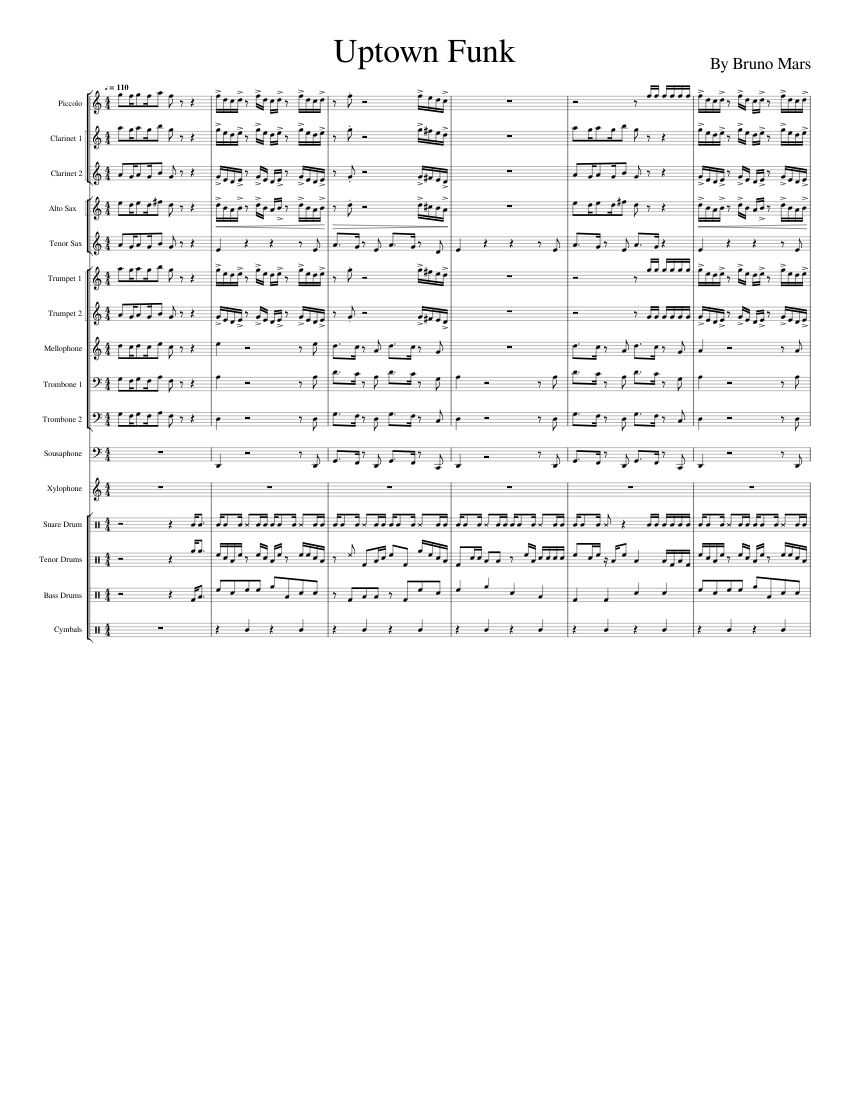 Uptown Funk Sheet Music for Trombone, Tuba, Flute piccolo, Clarinet in ...