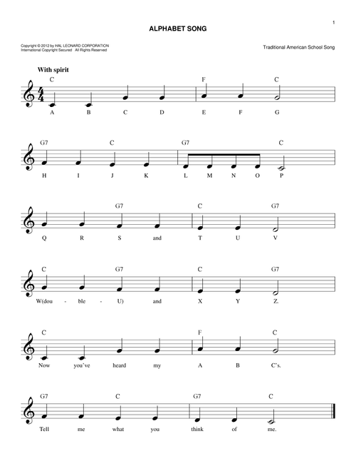 Alphabet Song - Traditional (Easy Lead Sheet - Fake Book)