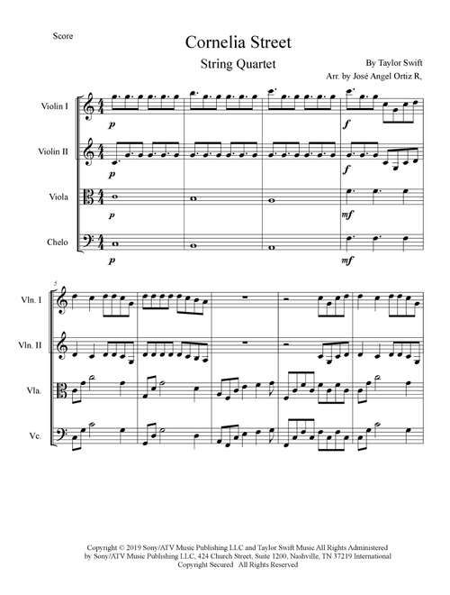 Cornelia Street (Arr. José angel Ortiz ramirez) - Taylor Swift (String Quartet)