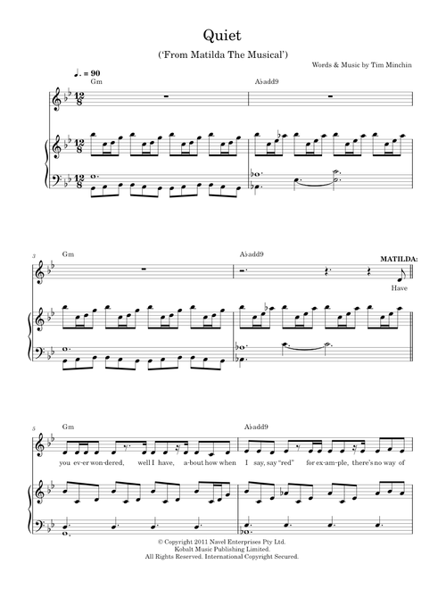 Quiet - matilda the musical - Tim Minchin (Piano Vocal)