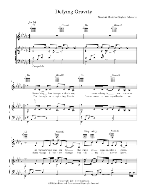 Defying Gravity (from Wicked) - Glee Cast (Piano-Vocal-Guitar (Piano Accompaniment))