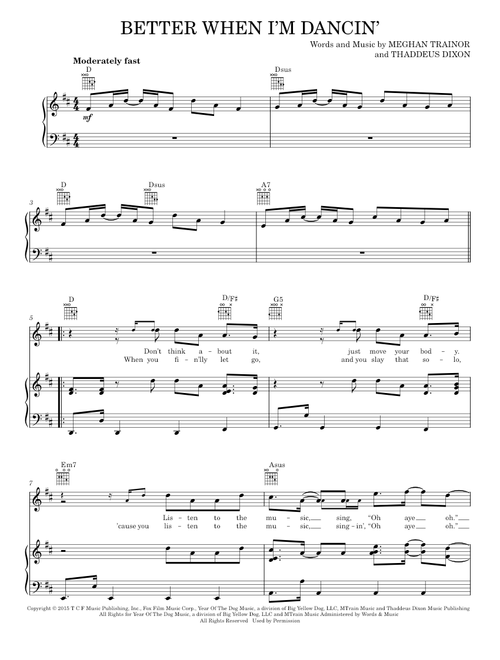 Better When I'm Dancin' - Meghan Trainor (Piano-Vocal-Guitar)