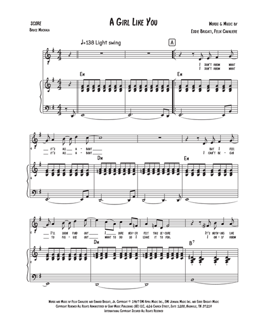 A Girl Like You (Arr. Bruce Muckala) - Young Rascals (Piano-Vocal-Guitar (Piano Accompaniment))