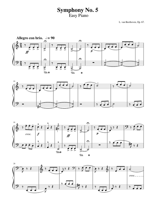 Symphony No. 5 Beethoven Easy Piano