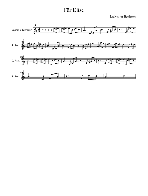 Für Elise (Sheet Music for Recorder)