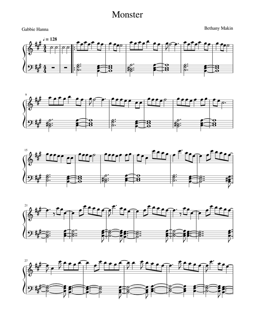 Monster Gabbie Hanna Sheet Music for Piano (Solo) easy | MuseScore.com