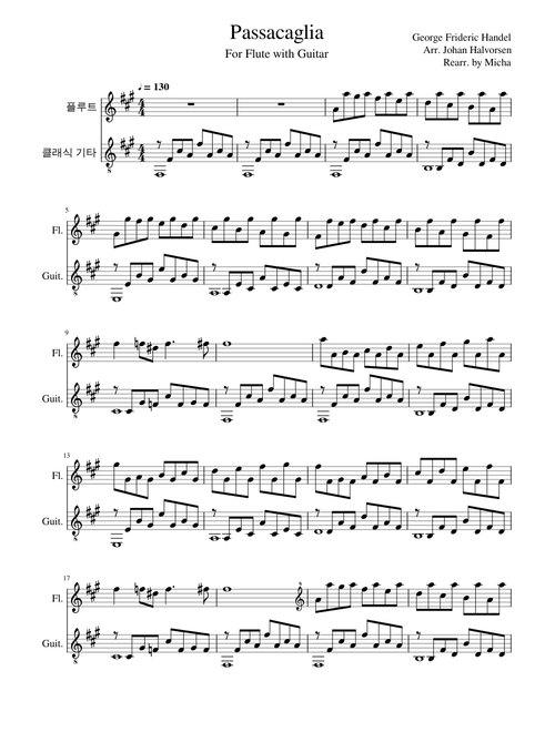 Passacaglia by Handel - Halvorsen For Flute with Guitar