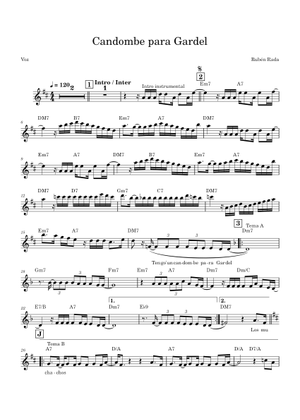 Candombe para Gardel Sheet Music with Chords for Piano, Vocals, Guitar ...