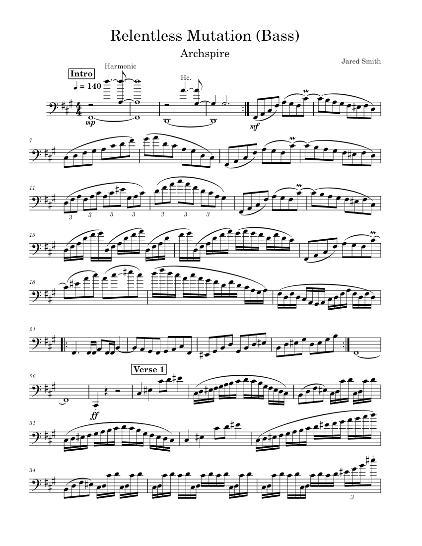 Archspire – Relentless Mutation (bass) Sheet music for Bass guitar ...