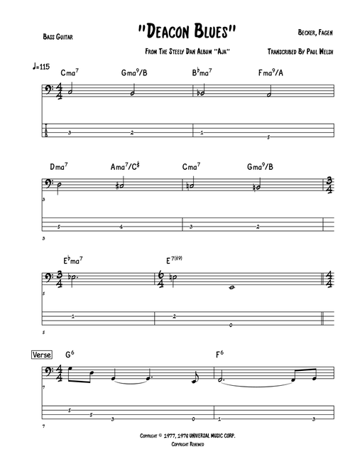 Deacon Blues (Arr. Accubass) - Steely Dan (Bass Tab)