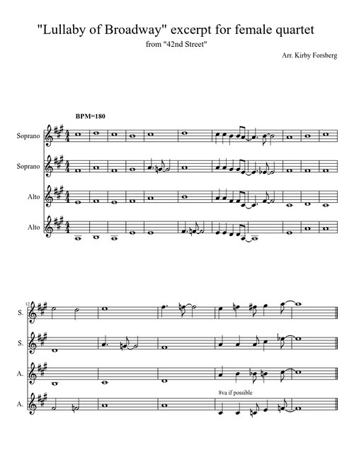 "Lullaby of Broadway" excerpt for SSAA quartet