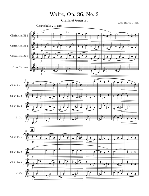 Waltz, Op. 36, No. 3 - Clarinet Quartet