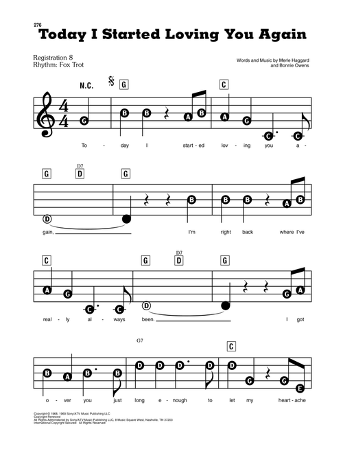 Today I Started Loving You Again - Merle Haggard (E-Z Play Today)