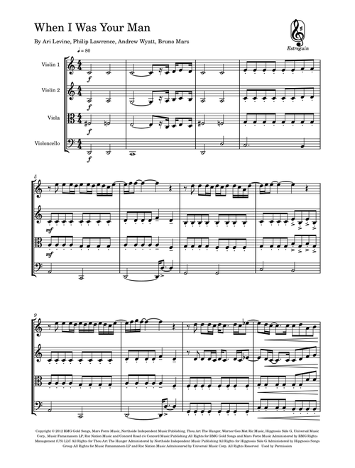 When I Was Your Man (Arr. Estreguin) - Bruno Mars (String Quartet)
