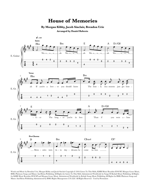 House Of Memories (Arr. Daniel Roberts) - Brendon Urie, Jacob Sinclair, Morgan Kibby (Guitar Tab)