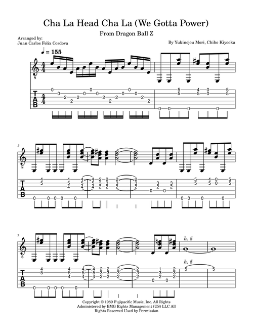 Cha La Head Cha La (We Gotta Power) (Arr. Juan Carlos Felix Cordova) - Yukinojou Mori, Chiho Kiyooka (Guitar Tab)