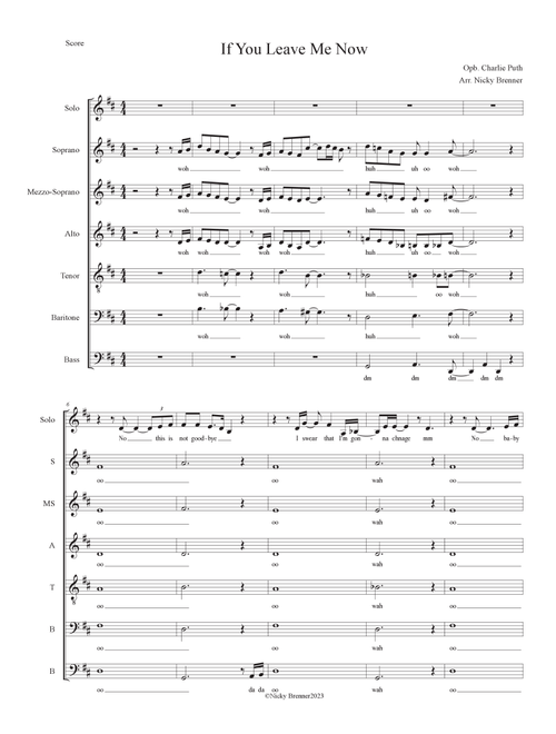 If You Leave Me Now (Arr. Nicky Brenner) - Charlie Puth Feat. Boyz Ii Men (Choral, Mixed Choir)
