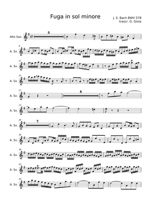 Fuga in sol minore - Johann Sebastian Bach Sheet Music for Saxophone ...