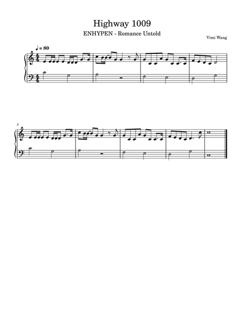 Highway 1009 (Arr. Vimi Wang) - Enhypen (Piano-Vocal-Guitar (Piano Accompaniment))