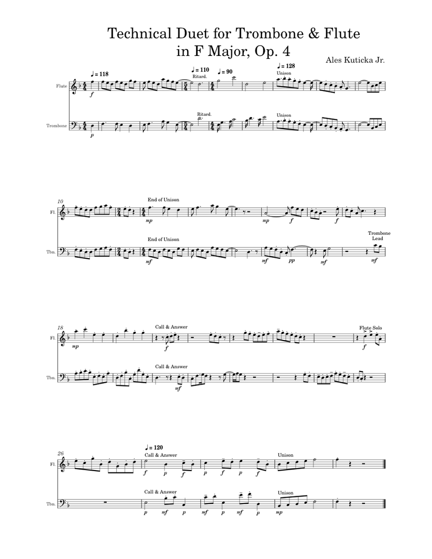 Technical Duet for Trombone & Flute Sheet music for Trombone, Flute ...