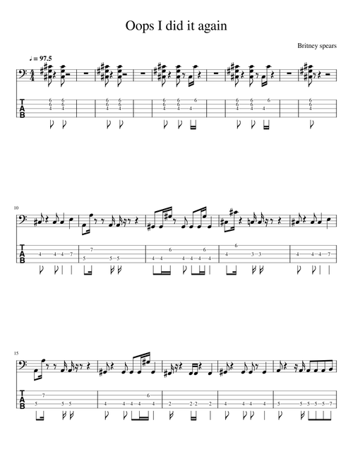 Oops I did it Again - Britney Spears (Bass Tab)