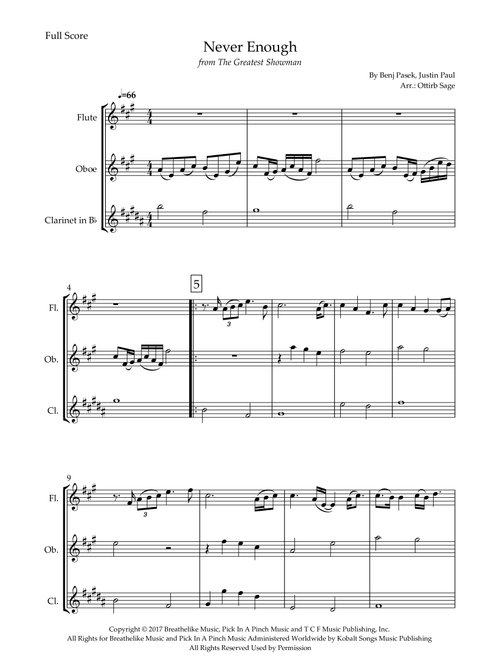 Never Enough (Arr. Ottirb Sage) - The Greatest Showman Ensemble (Woodwind Ensemble)